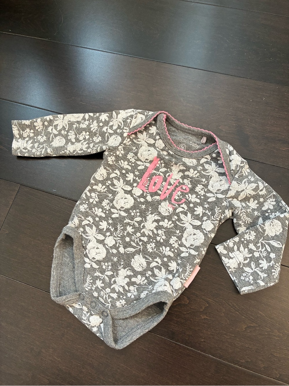 Noppies long sleeve Gray Baby Bodysuit with Pink Trim
